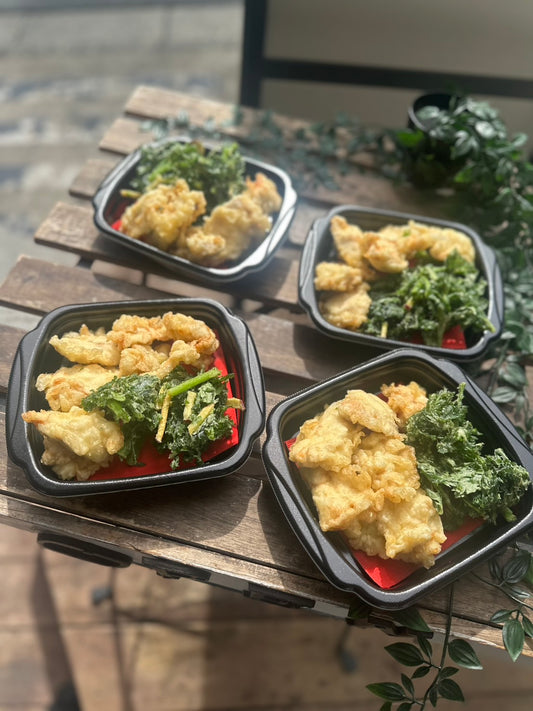 鶏天と春菊のかき揚げ