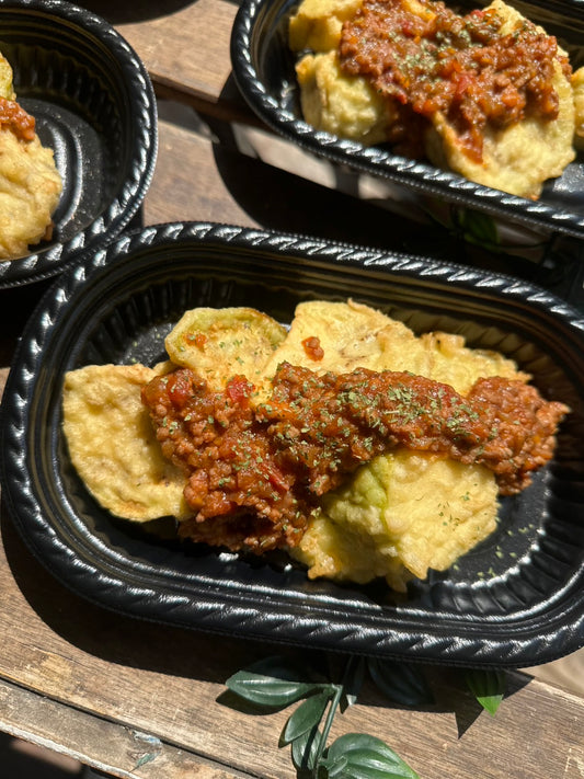 トロなすのチーズフリット　ミートソース添え