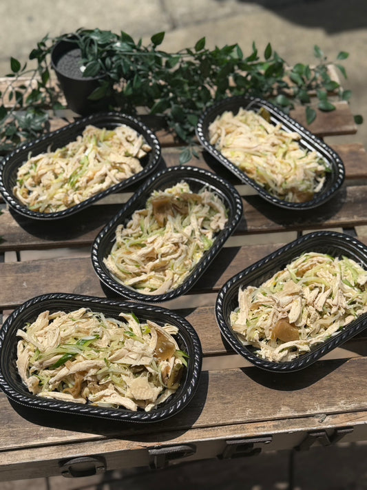 ゆで鶏の搾菜ネギ和え