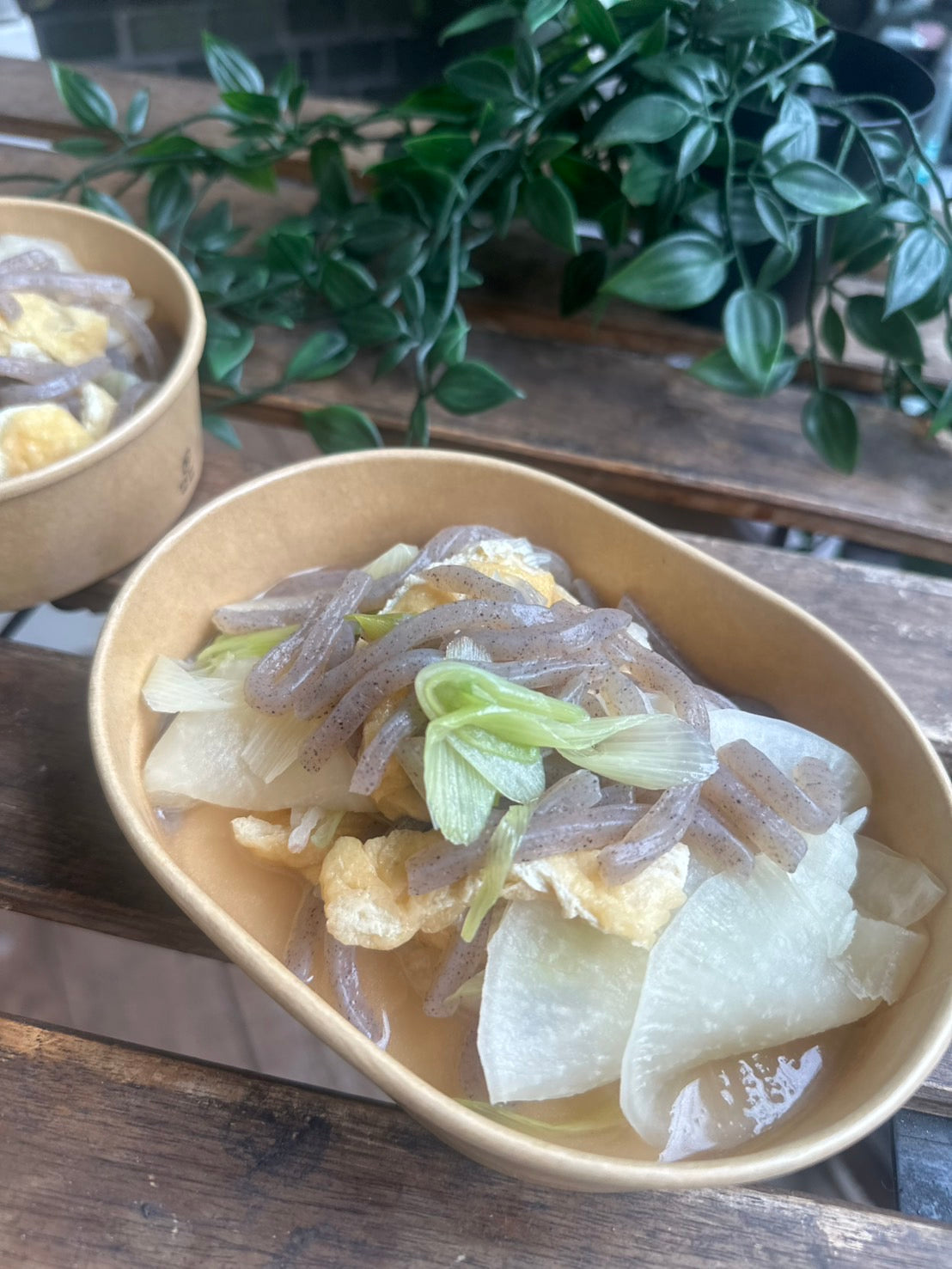 お揚げとひらひら大根、つきこんにゃくの煮物
