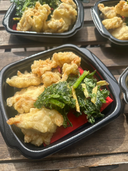 鶏天と春菊のかき揚げ